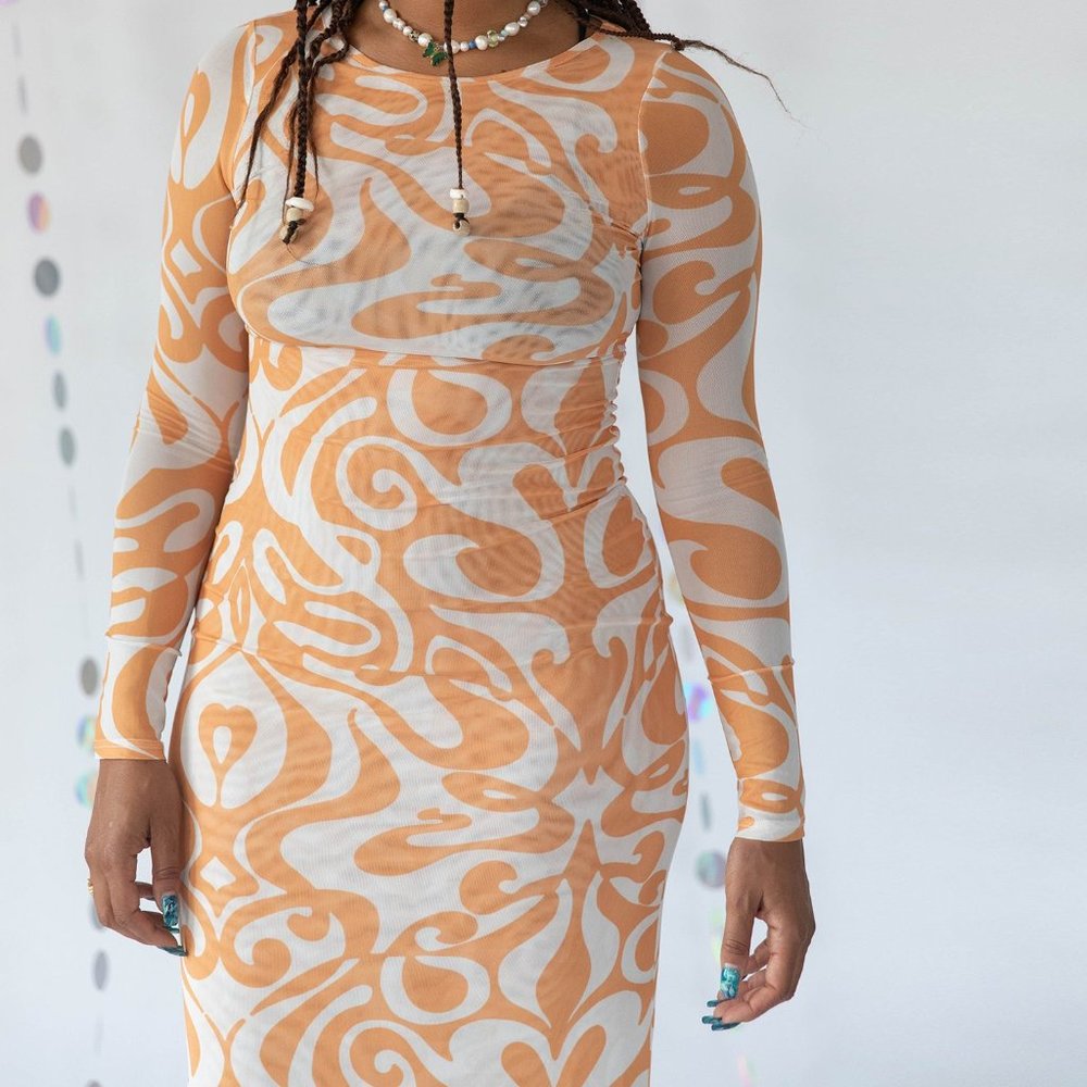 NWT Find Me Now Dream On orange and white mesh dress